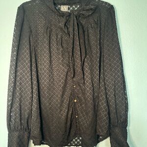 Black Sheer Blouse with Bow Tie